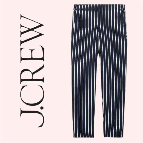 J Crew Tulip Ankle Navy White Stripe Contrast Seam Cropped Pants Elastic Waist - Picture 2 of 13